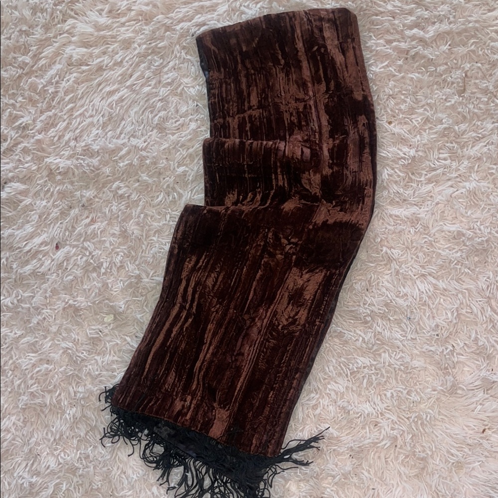 Reiss Brown Velvet Scarf with Black Fringe